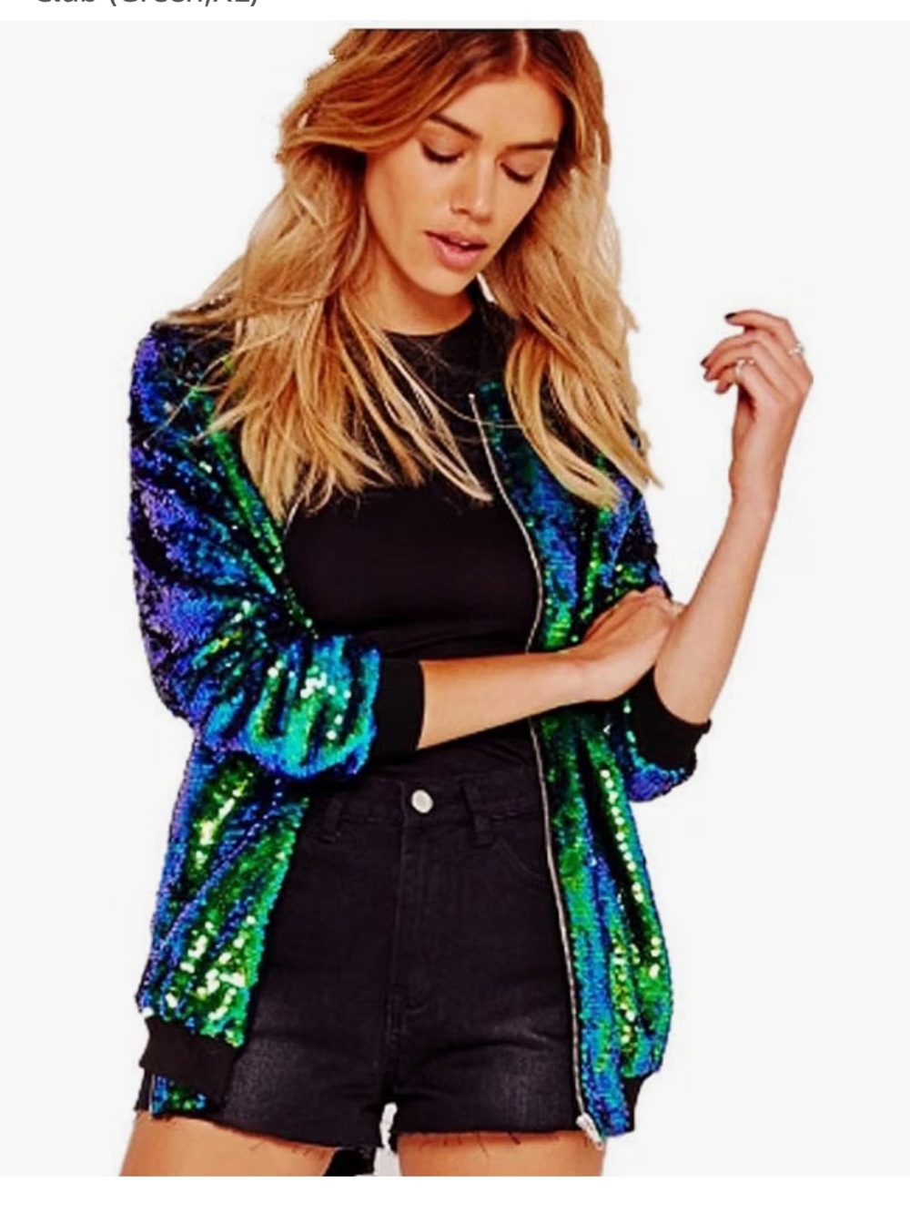 Green & Blue Sequin Bomber Jacket by